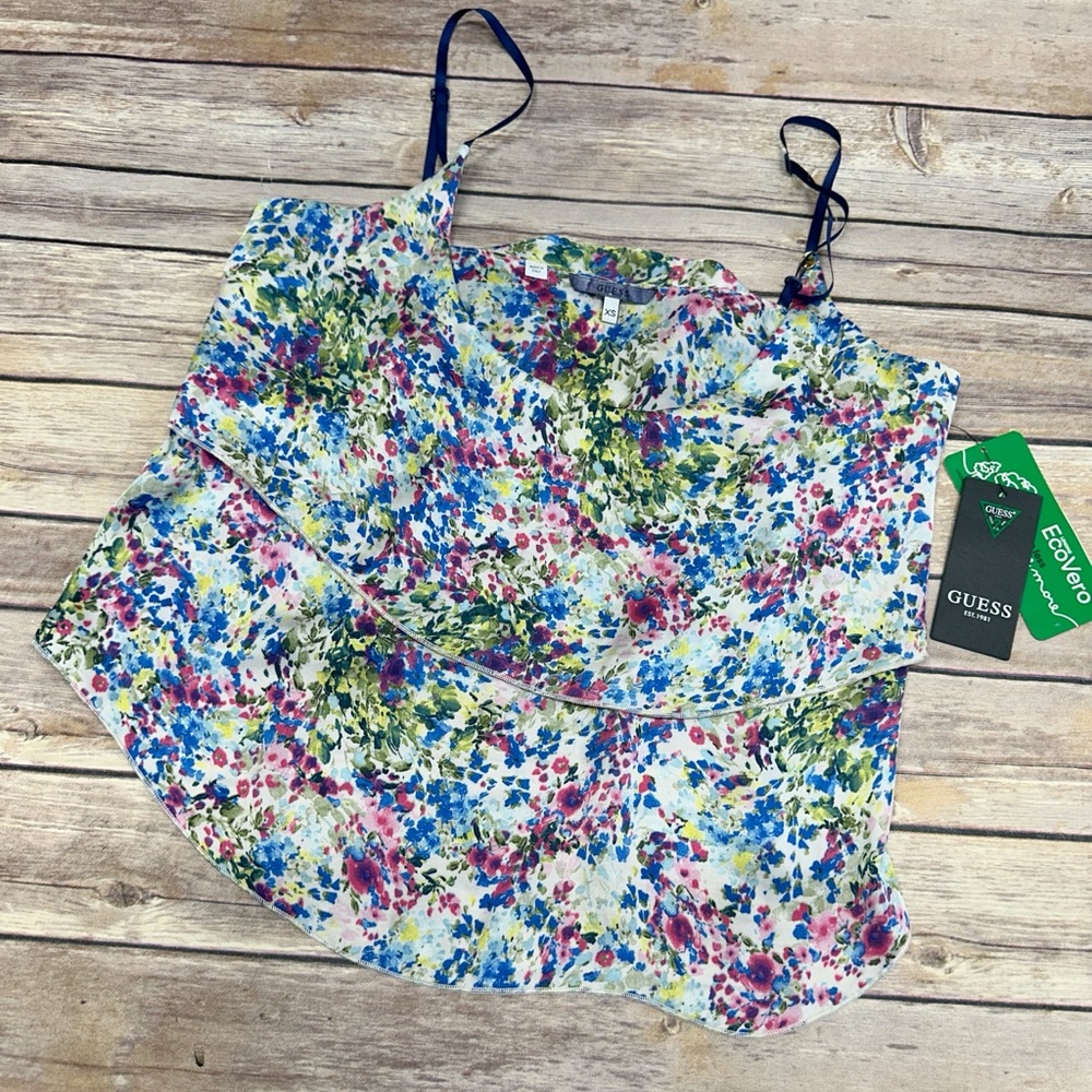 Guess floral printed cropped satin cami size XS